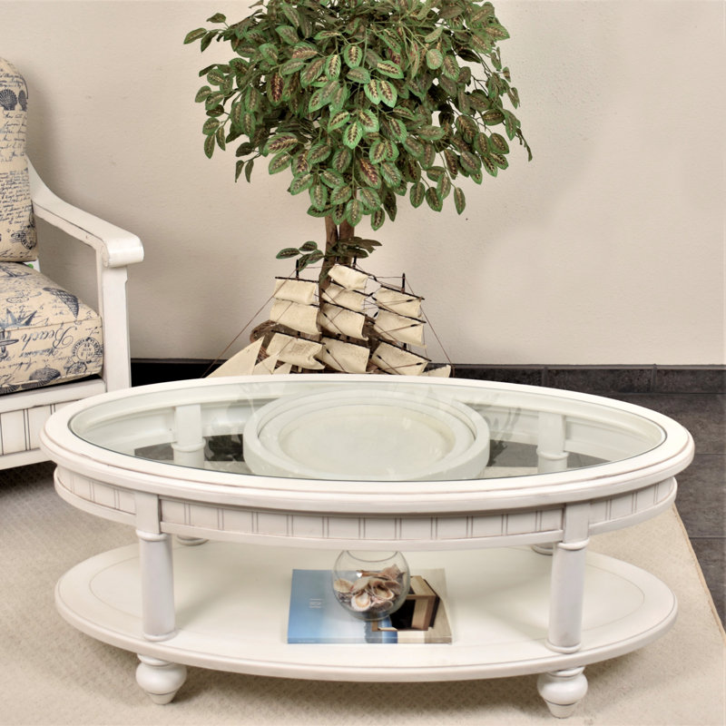 Highland Dunes Kolya Oval White Washed Costal Coffee Table Highland Dunes Kolya Oval White Washed Costal Coffee Table
